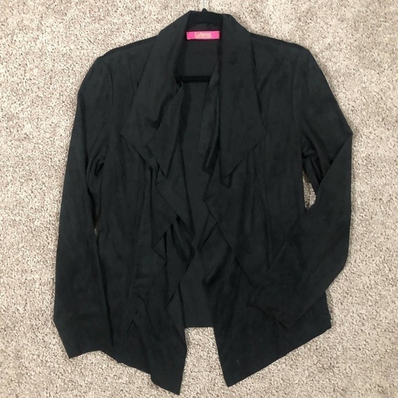 Catherine Malandrino Black Faux Suede Open Cascade Waterfall Jacket Petite Small - Picture 7 of 13